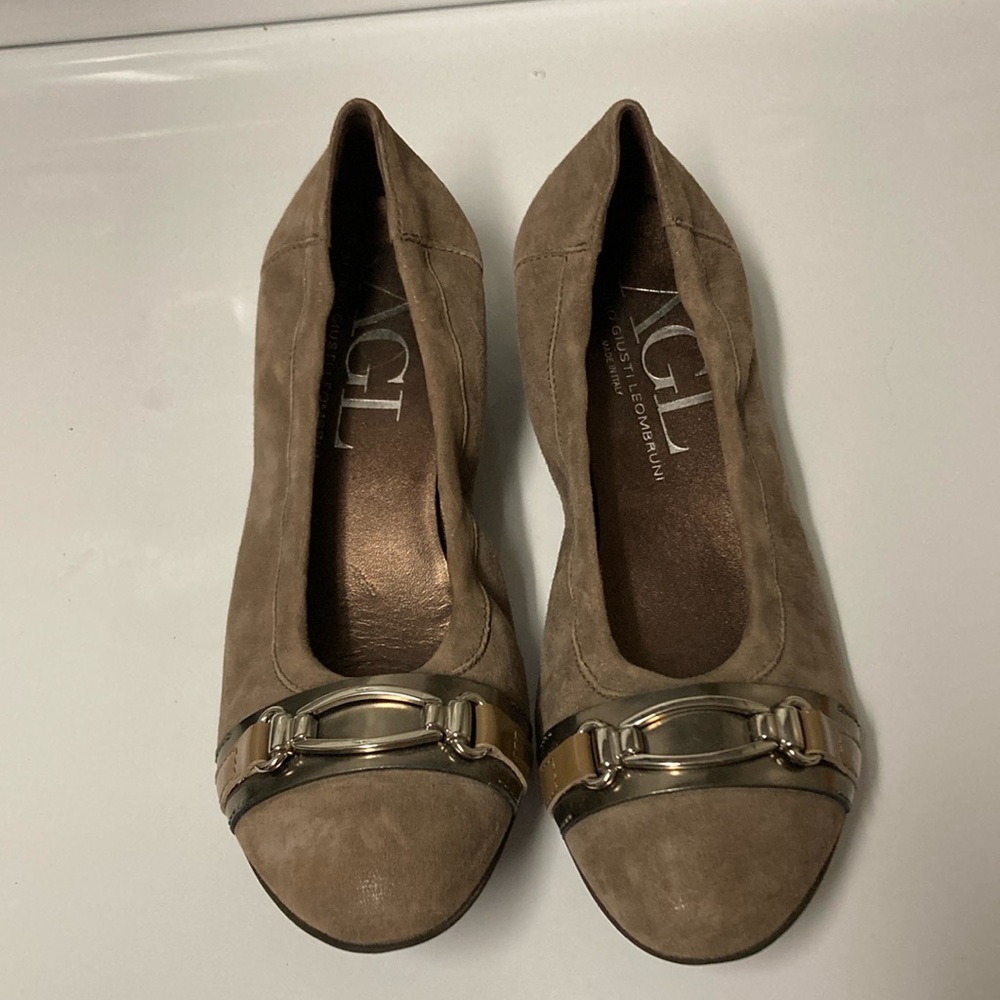 AGL brown suede ballerina slippers 39.5 made in Italy